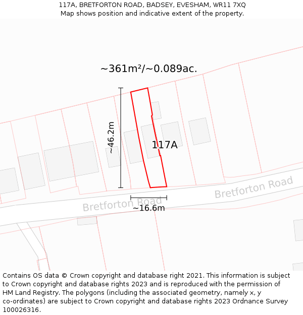 117A, BRETFORTON ROAD, BADSEY, EVESHAM, WR11 7XQ: Plot and title map