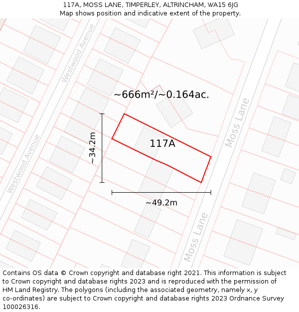 117A, MOSS LANE, TIMPERLEY, ALTRINCHAM, WA15 6JG: Plot and title map