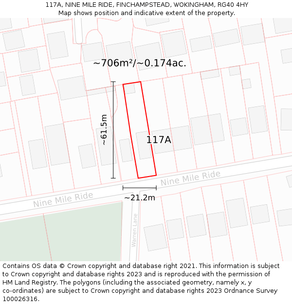 117A, NINE MILE RIDE, FINCHAMPSTEAD, WOKINGHAM, RG40 4HY: Plot and title map