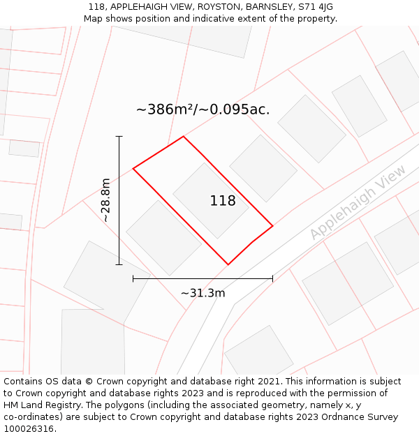 118, APPLEHAIGH VIEW, ROYSTON, BARNSLEY, S71 4JG: Plot and title map