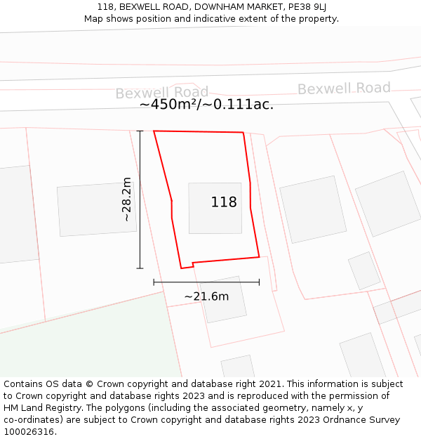 118, BEXWELL ROAD, DOWNHAM MARKET, PE38 9LJ: Plot and title map