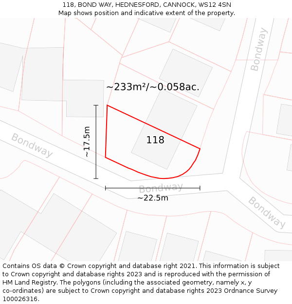 118, BOND WAY, HEDNESFORD, CANNOCK, WS12 4SN: Plot and title map