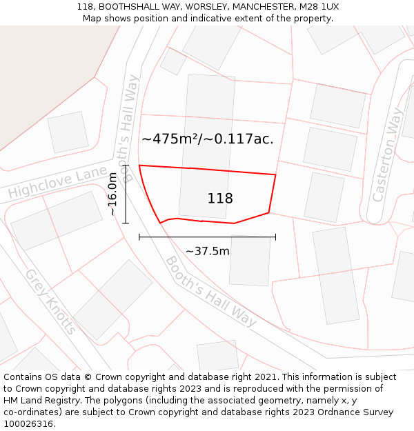 118, BOOTHSHALL WAY, WORSLEY, MANCHESTER, M28 1UX: Plot and title map