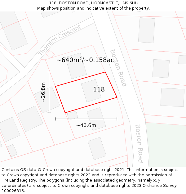 118, BOSTON ROAD, HORNCASTLE, LN9 6HU: Plot and title map