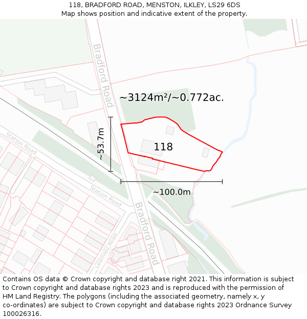 118, BRADFORD ROAD, MENSTON, ILKLEY, LS29 6DS: Plot and title map