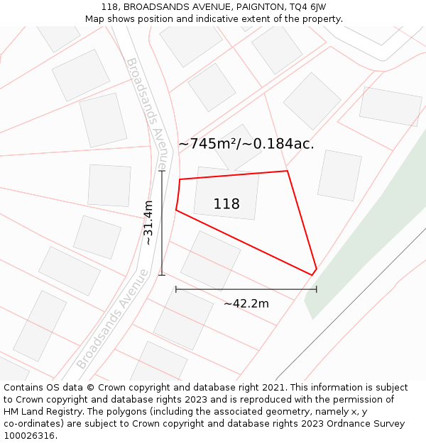 118, BROADSANDS AVENUE, PAIGNTON, TQ4 6JW: Plot and title map