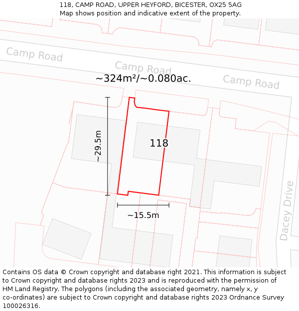 118, CAMP ROAD, UPPER HEYFORD, BICESTER, OX25 5AG: Plot and title map