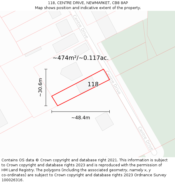 118, CENTRE DRIVE, NEWMARKET, CB8 8AP: Plot and title map