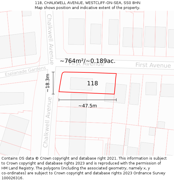 118, CHALKWELL AVENUE, WESTCLIFF-ON-SEA, SS0 8HN: Plot and title map