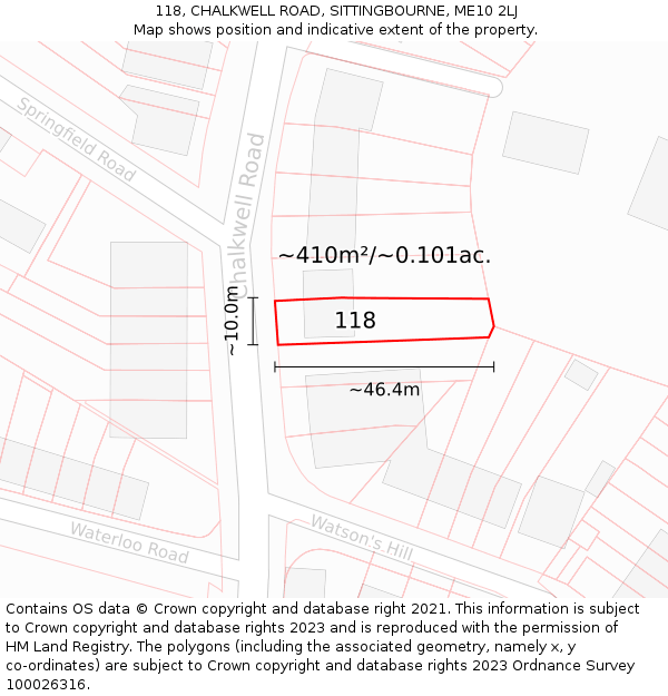 118, CHALKWELL ROAD, SITTINGBOURNE, ME10 2LJ: Plot and title map