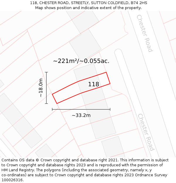 118, CHESTER ROAD, STREETLY, SUTTON COLDFIELD, B74 2HS: Plot and title map