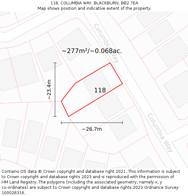 118, COLUMBIA WAY, BLACKBURN, BB2 7EA: Plot and title map