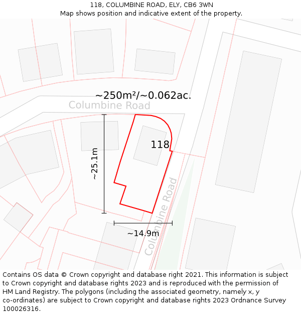 118, COLUMBINE ROAD, ELY, CB6 3WN: Plot and title map