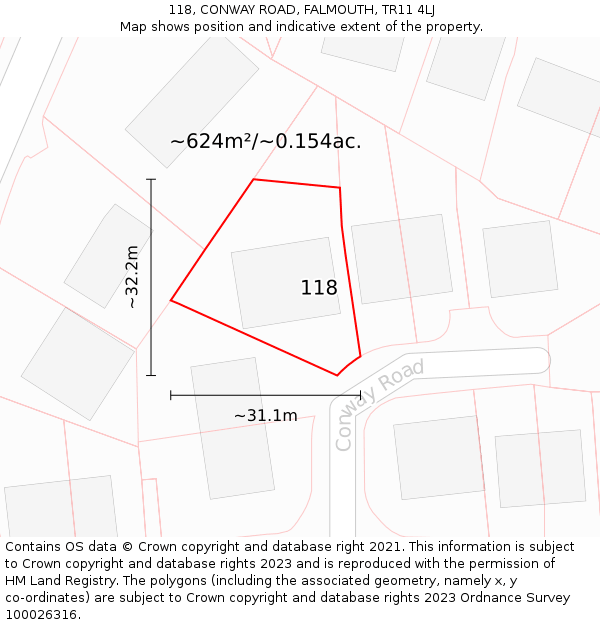 118, CONWAY ROAD, FALMOUTH, TR11 4LJ: Plot and title map