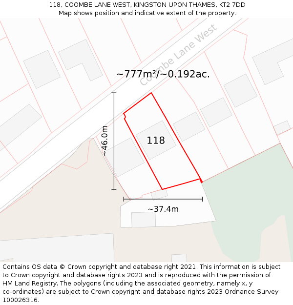 118, COOMBE LANE WEST, KINGSTON UPON THAMES, KT2 7DD: Plot and title map