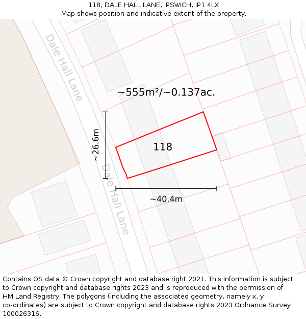 118, DALE HALL LANE, IPSWICH, IP1 4LX: Plot and title map