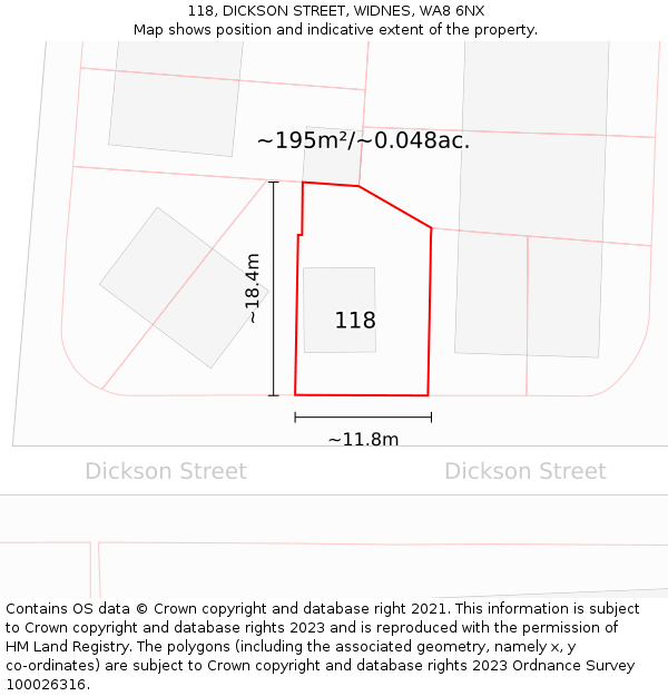 118, DICKSON STREET, WIDNES, WA8 6NX: Plot and title map