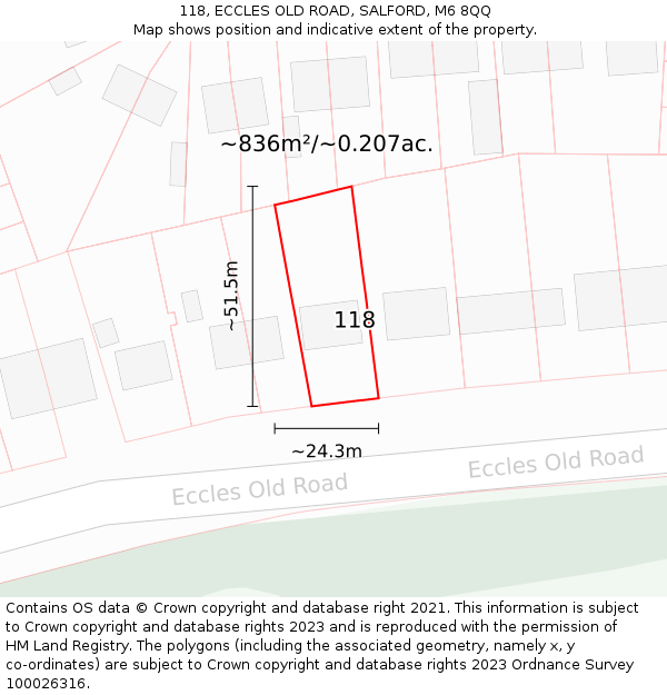 118, ECCLES OLD ROAD, SALFORD, M6 8QQ: Plot and title map