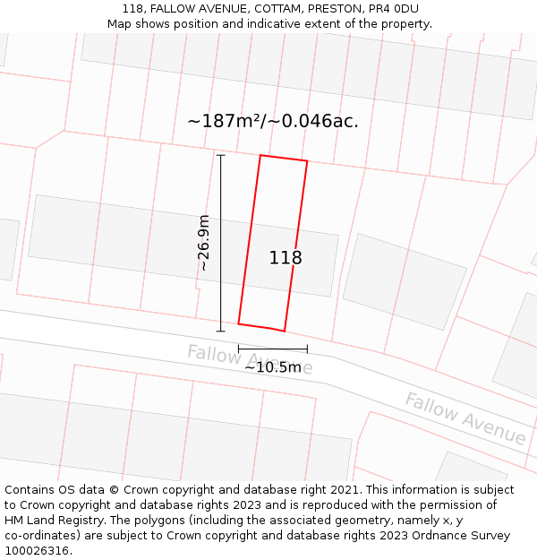 118, FALLOW AVENUE, COTTAM, PRESTON, PR4 0DU: Plot and title map