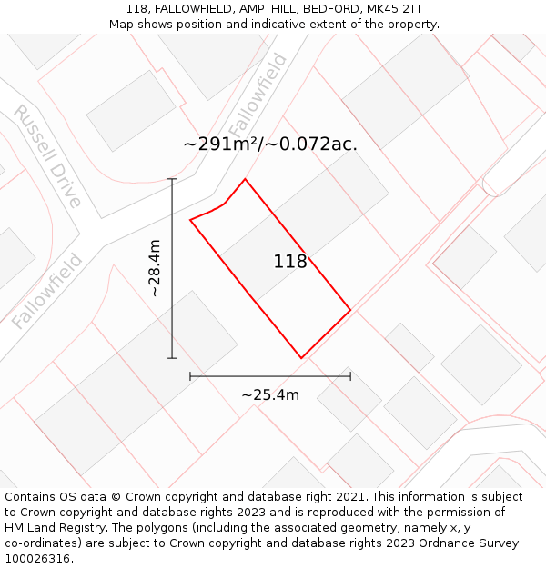 118, FALLOWFIELD, AMPTHILL, BEDFORD, MK45 2TT: Plot and title map