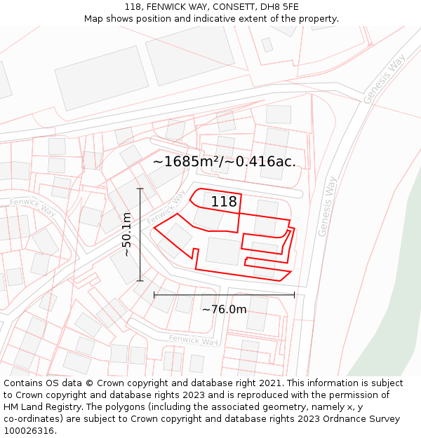 118, FENWICK WAY, CONSETT, DH8 5FE: Plot and title map