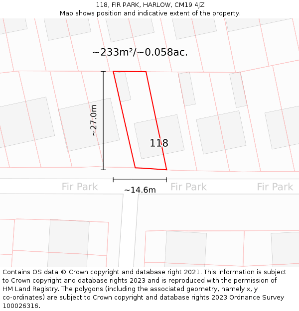 118, FIR PARK, HARLOW, CM19 4JZ: Plot and title map