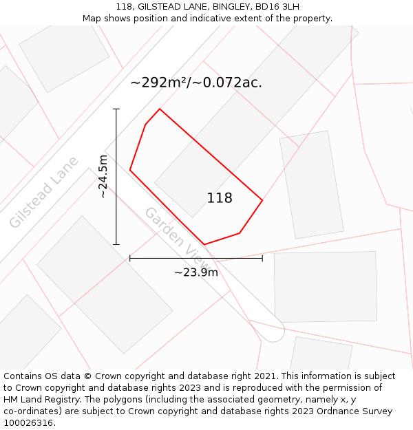 118, GILSTEAD LANE, BINGLEY, BD16 3LH: Plot and title map