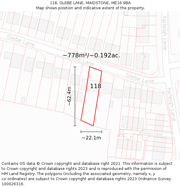 118, GLEBE LANE, MAIDSTONE, ME16 9BA: Plot and title map