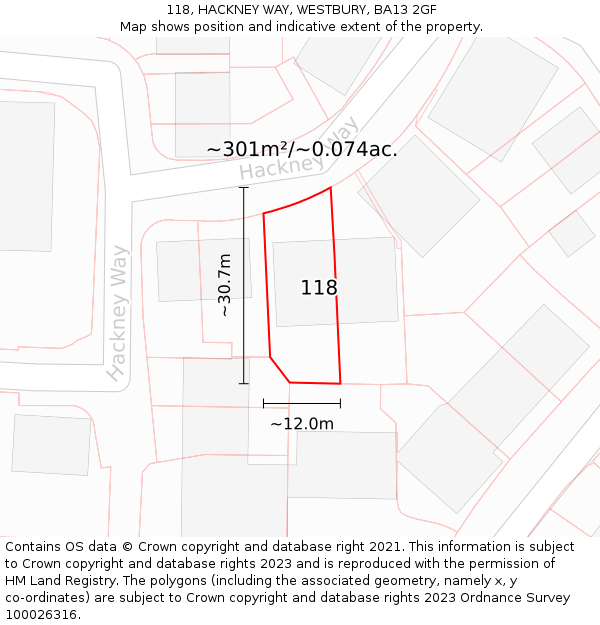 118, HACKNEY WAY, WESTBURY, BA13 2GF: Plot and title map