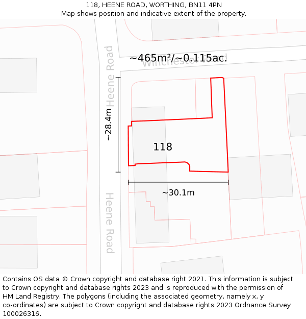 118, HEENE ROAD, WORTHING, BN11 4PN: Plot and title map