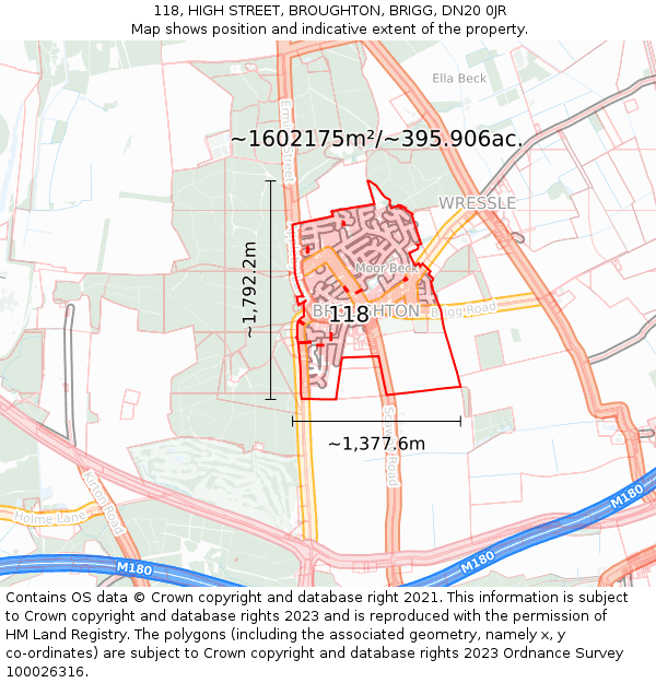 118, HIGH STREET, BROUGHTON, BRIGG, DN20 0JR: Plot and title map