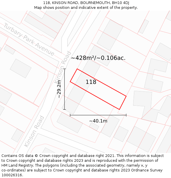 118, KINSON ROAD, BOURNEMOUTH, BH10 4DJ: Plot and title map