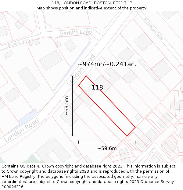 118, LONDON ROAD, BOSTON, PE21 7HB: Plot and title map