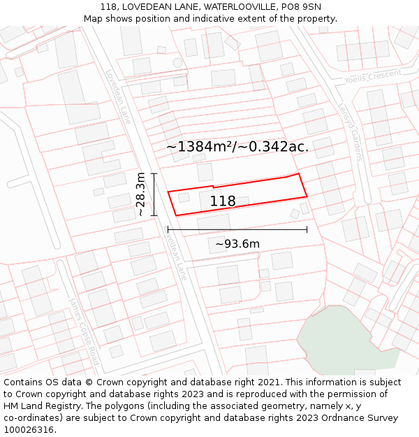 118, LOVEDEAN LANE, WATERLOOVILLE, PO8 9SN: Plot and title map