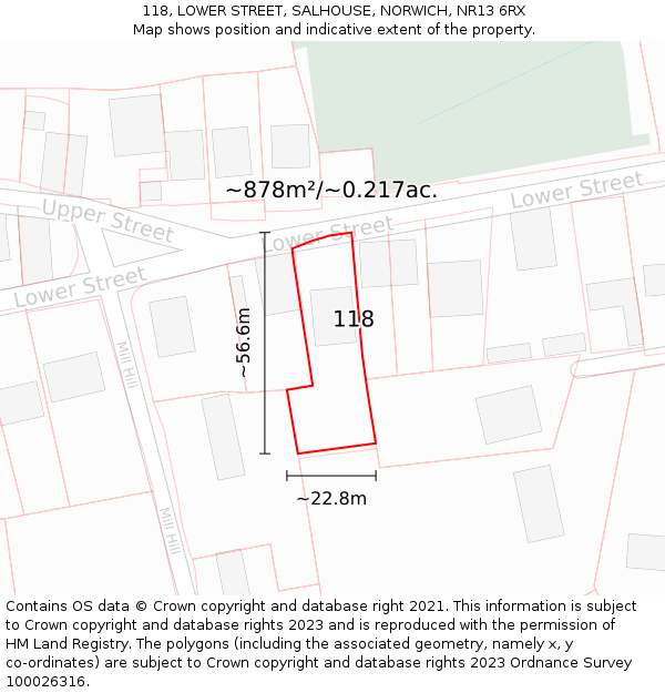 118, LOWER STREET, SALHOUSE, NORWICH, NR13 6RX: Plot and title map