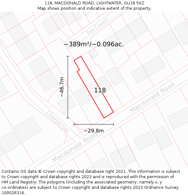 118, MACDONALD ROAD, LIGHTWATER, GU18 5XZ: Plot and title map