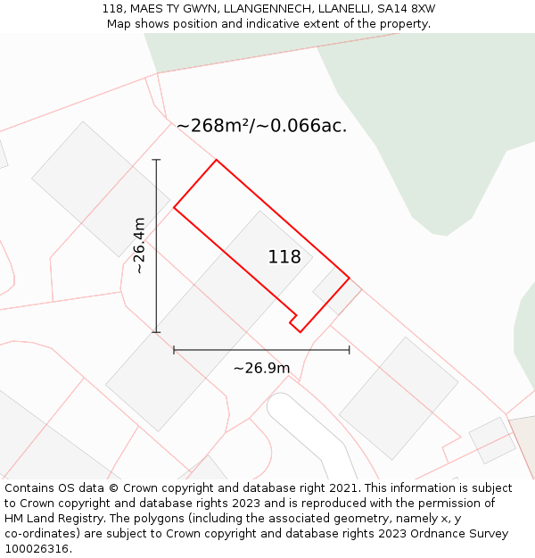 118, MAES TY GWYN, LLANGENNECH, LLANELLI, SA14 8XW: Plot and title map