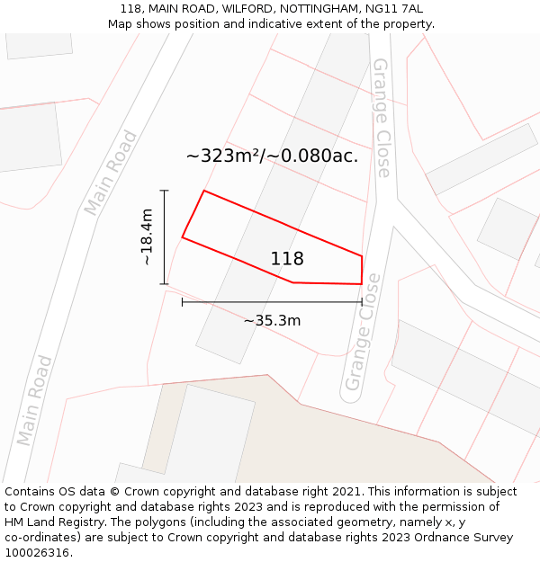 118, MAIN ROAD, WILFORD, NOTTINGHAM, NG11 7AL: Plot and title map