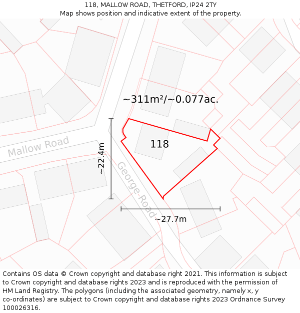 118, MALLOW ROAD, THETFORD, IP24 2TY: Plot and title map