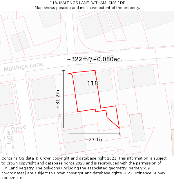 118, MALTINGS LANE, WITHAM, CM8 1DP: Plot and title map