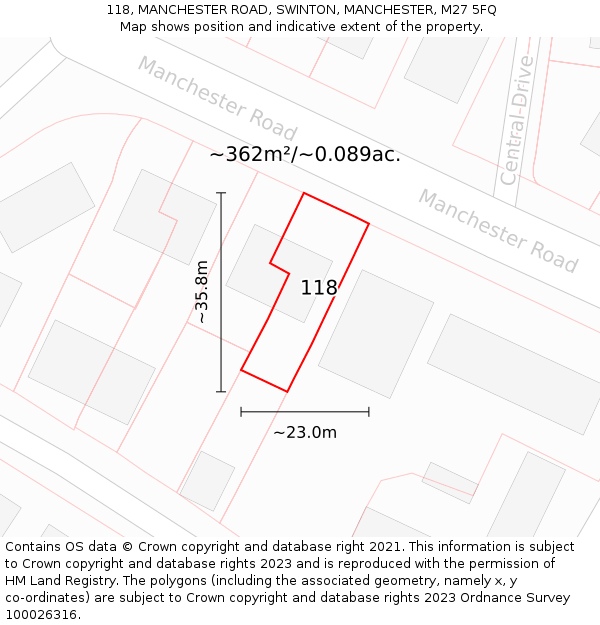 118, MANCHESTER ROAD, SWINTON, MANCHESTER, M27 5FQ: Plot and title map