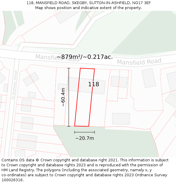 118, MANSFIELD ROAD, SKEGBY, SUTTON-IN-ASHFIELD, NG17 3EF: Plot and title map