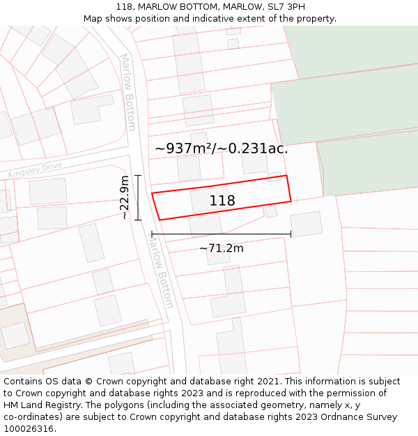 118, MARLOW BOTTOM, MARLOW, SL7 3PH: Plot and title map