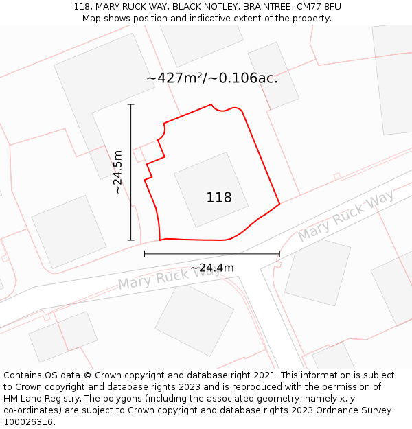 118, MARY RUCK WAY, BLACK NOTLEY, BRAINTREE, CM77 8FU: Plot and title map