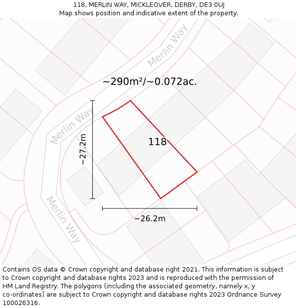 118, MERLIN WAY, MICKLEOVER, DERBY, DE3 0UJ: Plot and title map