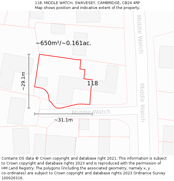 118, MIDDLE WATCH, SWAVESEY, CAMBRIDGE, CB24 4RP: Plot and title map