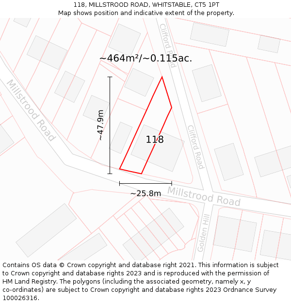 118, MILLSTROOD ROAD, WHITSTABLE, CT5 1PT: Plot and title map