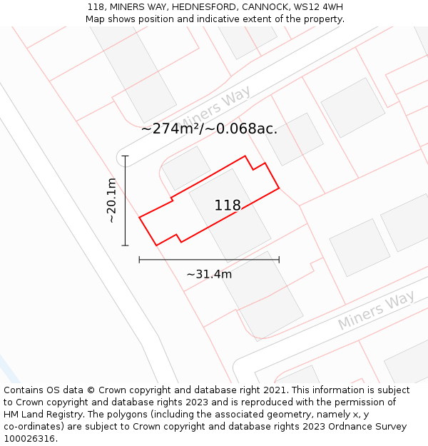 118, MINERS WAY, HEDNESFORD, CANNOCK, WS12 4WH: Plot and title map