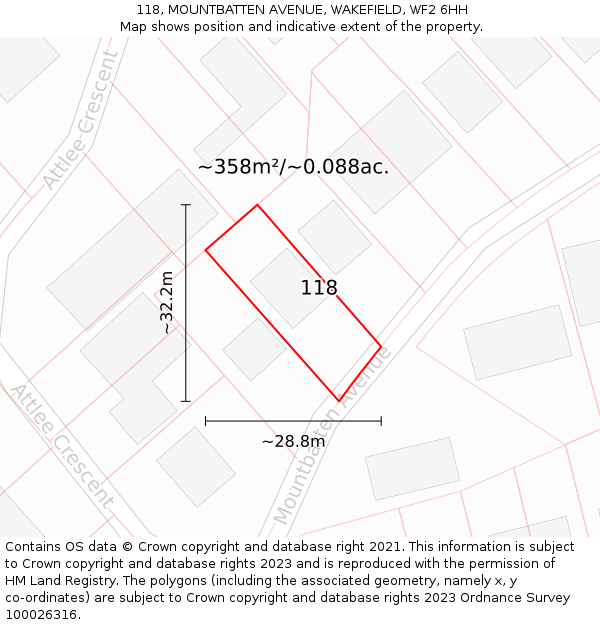 118, MOUNTBATTEN AVENUE, WAKEFIELD, WF2 6HH: Plot and title map