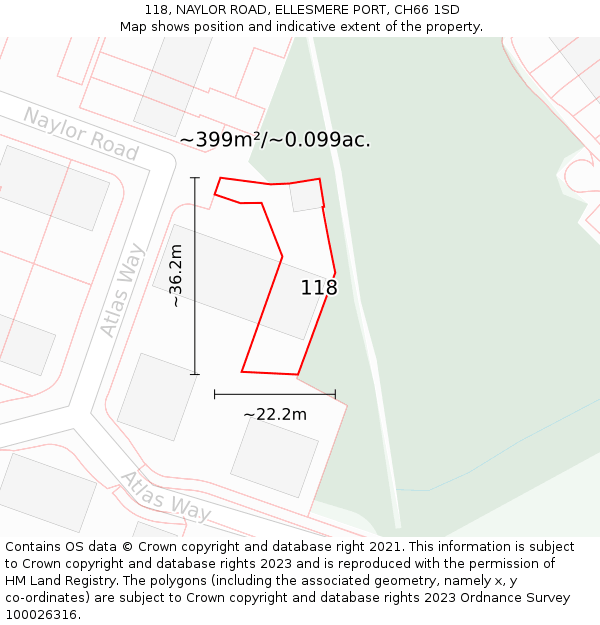 118, NAYLOR ROAD, ELLESMERE PORT, CH66 1SD: Plot and title map